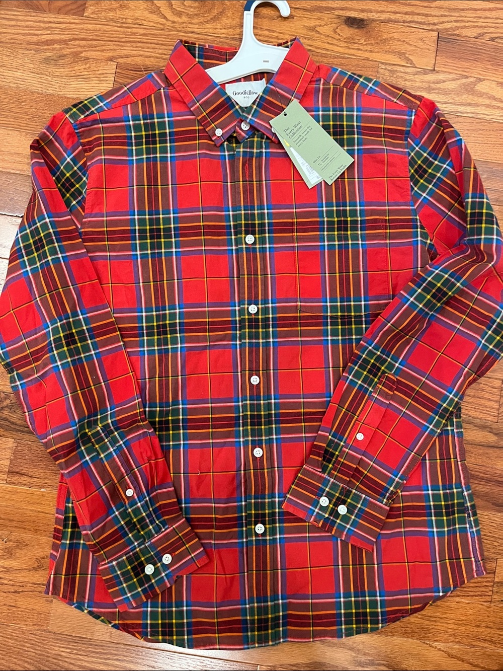 Goodfellow & Co Red Plaid Button-Down Shirt with Blue & Green Accents